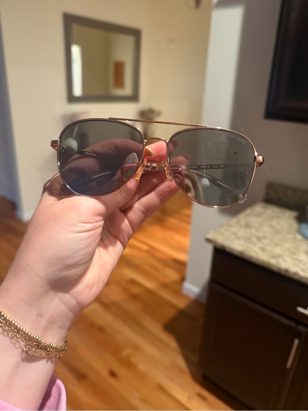 MICHAEL Michael Kors Rose Gold Aviator Sunglasses with Gray Lenses